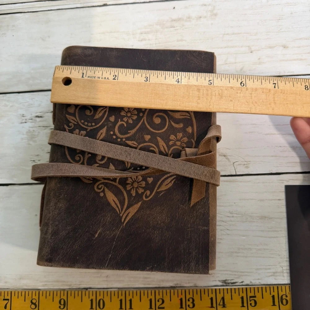 Moonster Leather Journal Unisex 5x7 Brown Heart‎ Embossed Refillable Notebook